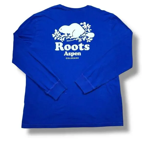 Roots Aspen Colorado Royal Blue Beaver Long Sleeve Tee - Picture 1 of 8